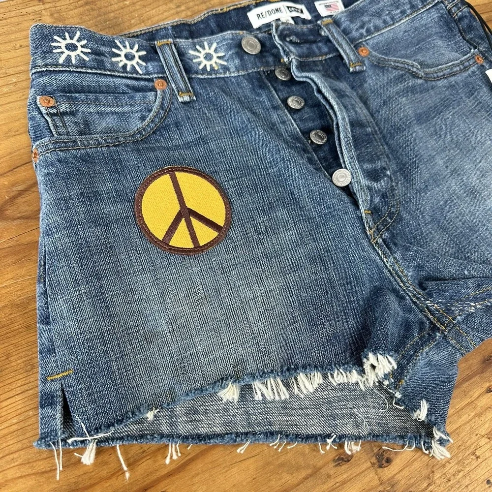 RE/DONE Levi's x Ford Jean Shorts 26 Patches Indigo Reconstructed Retail‎ $350